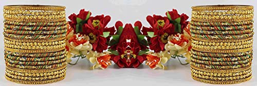 Image of NMII Acrylic (Plastic) With Silk Thread & Beads Studded Worked Glossy Finished Kada Set For Women and Girls
