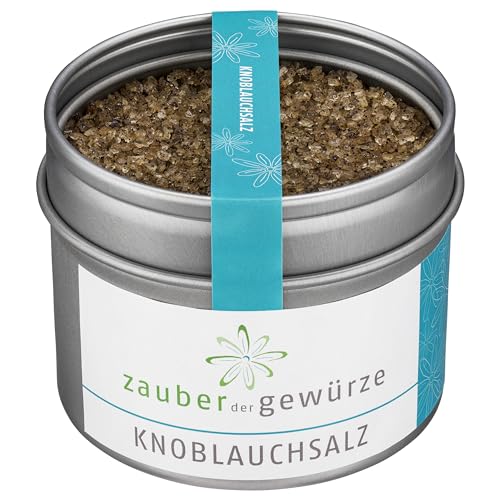 Zauber der Gewürze Knoblauchsalz - Gewürzsalz mit schwarzem Knoblauch für Dips, als Gewürz zum Grillen, für Gemüse, Meeresfrüchte, Saucen, 125 g