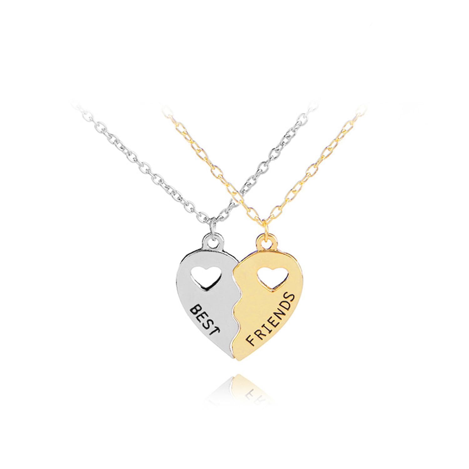 Best Friends Necklace 2 Pieces Gold & Silver Split Heart Pendant Necklace BFF Friendship Necklace