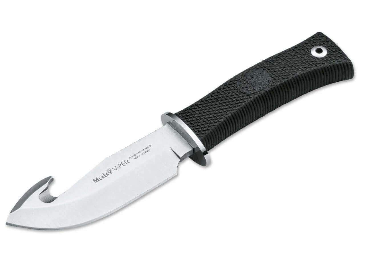 Muela Cuchillo VIPER-11G hoja de acero ACX-380 de 11 cm y empuñadura de mango de goma para Caza, Pesca, Supervivencia y Bushcraft Realizado en Ciudad Real + Portabotellas de regalo