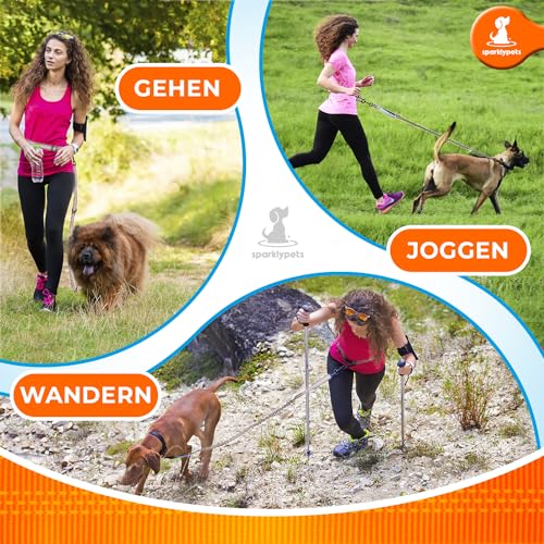 Joggingleine für Hunde zum Laufen, Joggen, Wandern | 2 in 1 Joggingleine und Normale Hundeleine für Große und Mittelgroße Hunde mit Doppelgriff | Bauchgurt Hundeleine