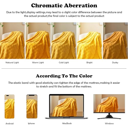 NEWCOSPLAY Super Soft Twin Blanket Mustard Yellow Premium Silky Flannel Fleece 3D Checkered Lightweight Bed Blanket All Season Use (Mustard Yellow Checkered, Twin(60"x80"))