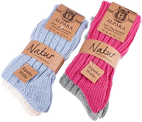 BRUBAKER 4 Paar Alpaca Sokken - Wintersokken Set voor Dames en Heren - Grijs en Bruin - Maat 35-38