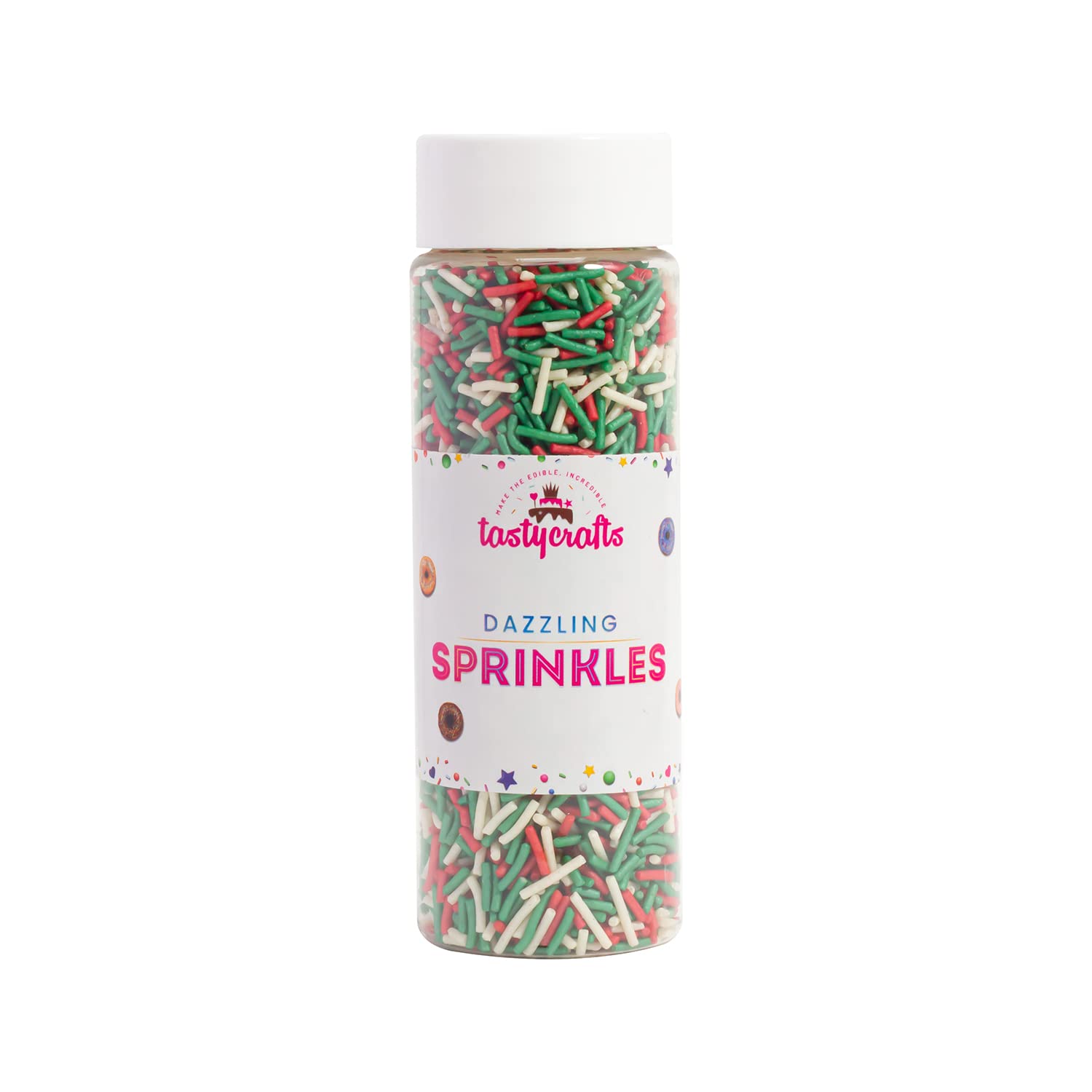 Tastycrafts Vermicelli Sprinkles for Cake Decoration, 100 gm | Edible cake Decorating items | Sprinkle for cake, cupcake, cookies, brownies | Cake Topper Decor - Green, Red, & White