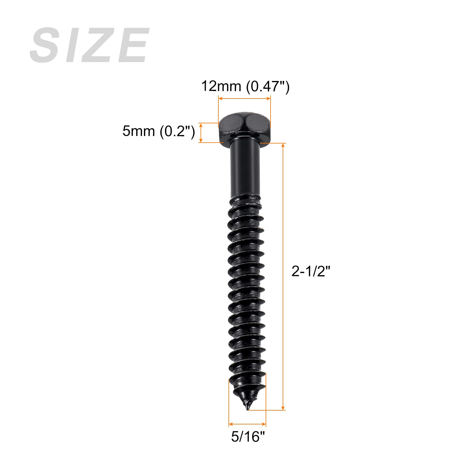 METALLIXITY Hex Lag Screws (5/16" x 2-1/2") 5Pcs, Carbon Steel Phillips Self-Tapping Wood Bolts - for Household Applications - Image 2