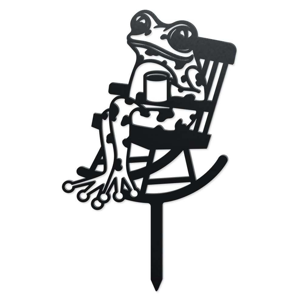 WADORN Rocking Chair Frog Silhouette Garden Stakes Decor