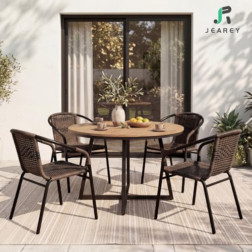 Image of JEAREY Outdoor Patio Rattan Dining Chairs Set of 4, All Weather Stackable Dining Chairs for Lawn, Restaurant, Garden, Brown