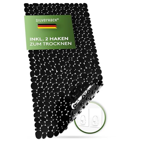 SilverRack Badewannenmatte 88x40 cm (schwarz Kiesel Steinoptik) Antirutschmatte Badewanne BPA frei - Duschmatte schimmelresistent & maschinenwaschbar - Badematte rutschfest