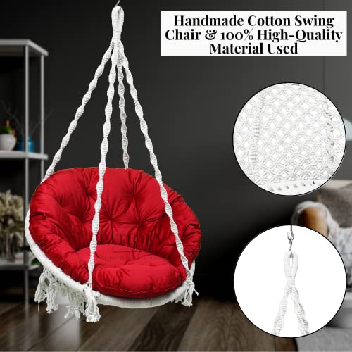 Image of Patiofy Premium Cotton Swing Chair for Adults & Kids - White - Max Weight 150 Kgs - Macrame Design - Indoor /Outdoor Use