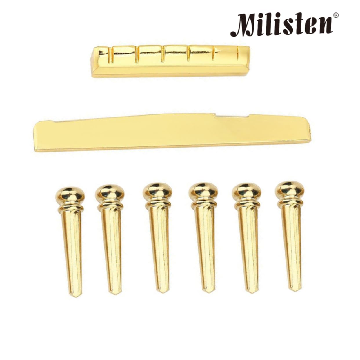 Wakauto 6-string Folk Guitar Brass Bridge Saddle Nut Set Upgrade Sound Golden Plated