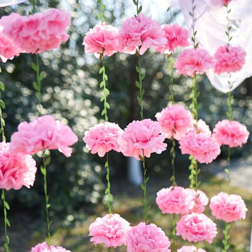4PCS Pink Tissue Paper Pom Pom Garlands, Paper Flowers Decorations for Wall, Birthday, Baby Shower, Wedding Engagement, Bridal Shower, Spring Summer Party Decorations