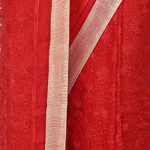 Image of FEMEZONE Women's Jaal Chiffon Saree With Blouse Piece