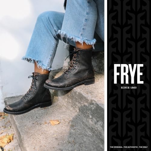 Image of Frye Veronica Women's Combat Boots Crafted from Hand-Burnished Vintage Italian Leather with Genuine Stitch-Down Welt Construction and Leather Lining - 6 inch Shaft Height
