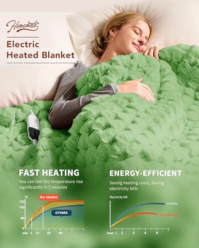 Image of Homemate Electric Heated Throw Blanket - 50 inchx60 inch Luxury Faux Fur Heating Bed Blankets with 10 Heating Levels 8 Hours Auto Off Fast Heating Over-Heated Protection Ultra Soft Warm Flannel ETL Certified