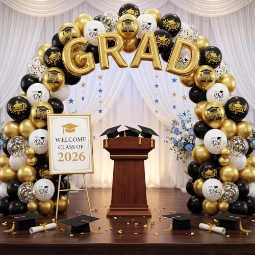 Image of Graduation Balloons, 50 Pcs Black Gold for Class of 2026 Grad Party Decor