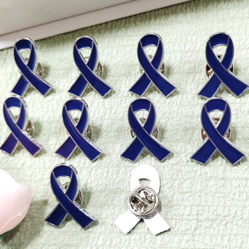 Image of 50 pieces Dark Blue Ribbon Pins Enamel lapel Brooches For Colon Rectal Cancer Arthritis Awareness