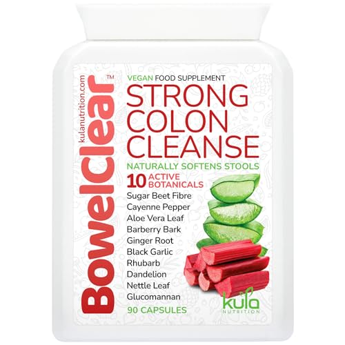 BowelClear - Strong Colon Cleanse Detox – Fast-Acting Herbal Laxatives for Constipation Relief in Adults - Natural Stool Softener with Aloe Vera, Fibre for Regular Bowel Movements - 90 Vegan Capsules