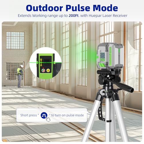Image of Huepar Pro Laser Level Rechargeable, Self Leveling Green Cross Line Laser Level Tool with Outdoor Pulse Mode, Compact Laser, 18-Hour Long Runtime, 360 Magnetic Bracket, Hard Carrying Case Included