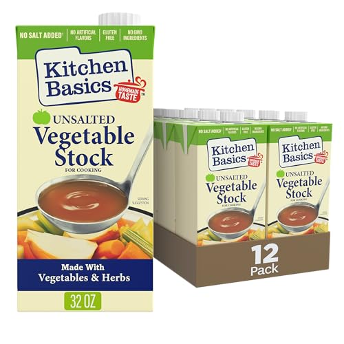 Kitchen Basics Unsalted Vegetable Stock, 32 oz (Pack of 12) For Delicious Dishes and Enhanced Flavors, Great for Vegetarian Recipes
