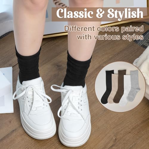 Image of Chalier 5 Pairs Slouchy Socks for Women, Soft Cotton Crew Socks | Breathable Blend, Elastic Cuff, Cute Roll Top, Calf Scrunch Tube, Easy Pull On, Flexible Stretch Motion, Casual Daily Wear