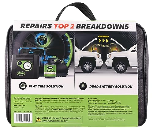 Image of Slime 50160 Emergency Roadside Kit with Flat tire Repair and Booster Cables for Truck /SUV, Heavy-Duty Vehicles