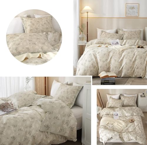 Image of LifeTB Boho Floral Comforter Set Full Size Vintage Style Floral Bedding Comforter with 2 Pillowcases Garden Flower Leaves Botanical Comforter Set Soft Fluffy 3 Pieces Bedding Set for Girls Women