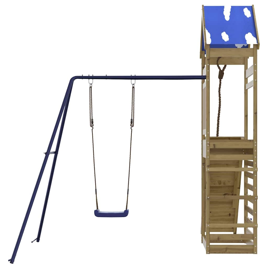 Set de juego exterior para niños de madera de pino con torre y columpio