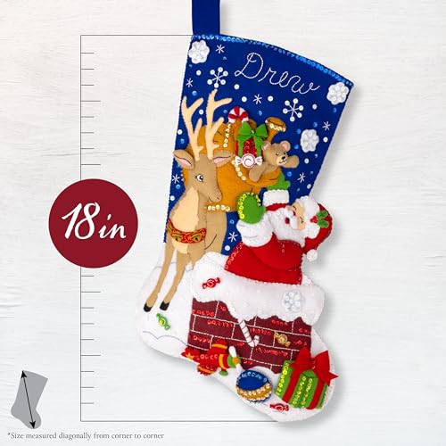 Image of Bucilla, Felt Applique 18 inch Stocking Making Kit, Santa's Toy Delivery, Perfect for Holiday DIY Arts and Crafts Projects, 89709E