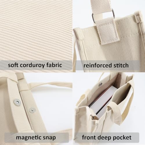 Image of UERRUAM Tote Bag for Women with Compartments,Corduroy Tote for Work Travel College Book Bag Women Purse Handbag Crossbody Bag