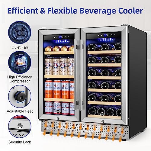 Image of Tylza 30 inch Dual Zone Wine and Beverage Cooler Quiet Compressor | 29B+110C, built-in or free, touch screen, auto-defrost, temp memory, glass+lock, <38dB