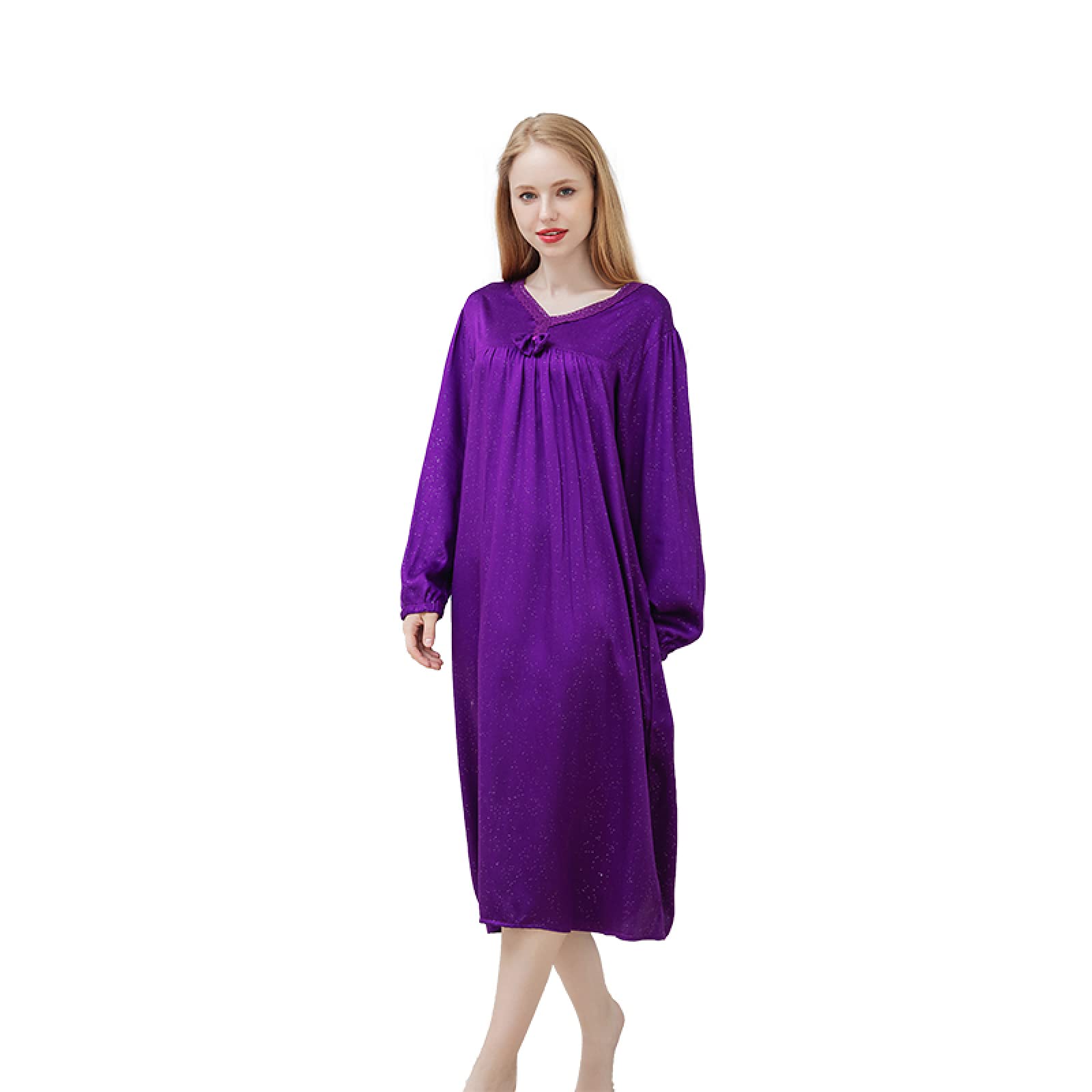OFFSUM Camicia da Notte Donna - Tinta Unita Pizzo Bowknot Scollo A V Abbigliamento Camicia da Notte Primavera Estate Cotone Morbido Confortevole Plus Size Casual Loungewear