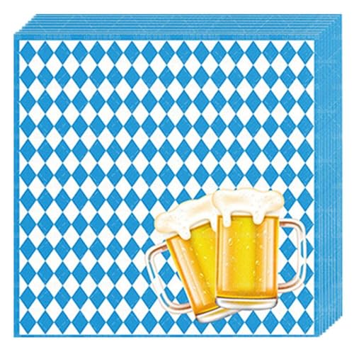 Oktoberfest - Servilletas bávaras para Oktoberfest, Nytlivet 60 unidades, color azul y blanco, servilletas de fiesta bávaras para Oktoberfest, decoración de mesa, 33 x 33 cm