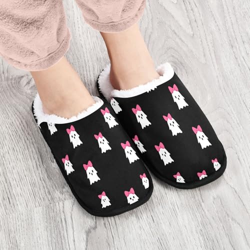 Ghosts Halloween Bow White Slippers For Women Men Soft Memory Foam Non-Slip Halloween Winter Indoor House Shoes Travel Slipper4