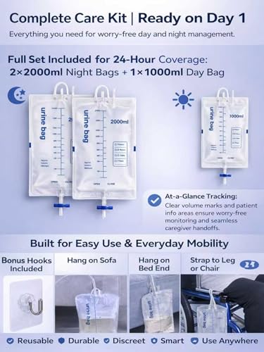 Leak-Proof Wearable Male Urinal for Incontinence - Plus Size 100-330 lbs Adjustable 36-76\" Waist - Soft Medical Silicone Urine Collector with 5ft Extended Tube & 3 Reusable Bags for Night & Day Use - Thumbnail 7
