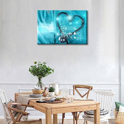 Image of TUMOVO Stethoscope Poster Wall Decor 1 Pieces Poster Clinical Laboratory Art Prints Wall Decor Living Room Medical House Decor Stretched and Framed Ready to Hang (12 inch Wx18 H)