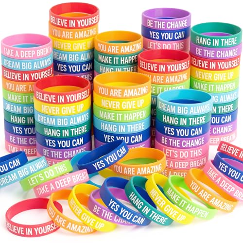 sealla 30/100/200 Pcs Motivational Bracelets Bulk for Students Inspirational Rubber Bracelets Motivational Silicone Wristbands Bulk