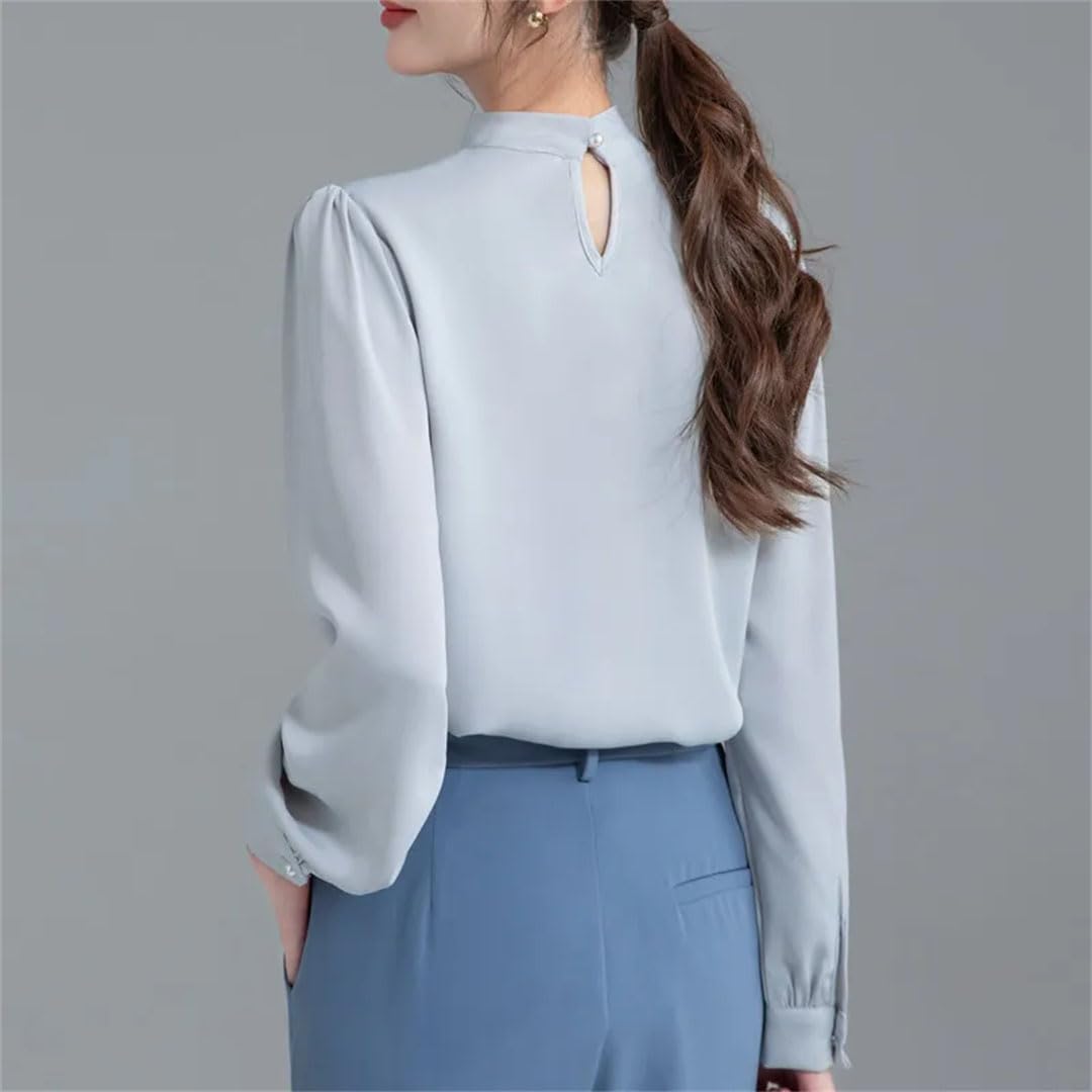 Blusas de oficina para mujer, con lazo, de manga larga, estilo coreano, holgadas