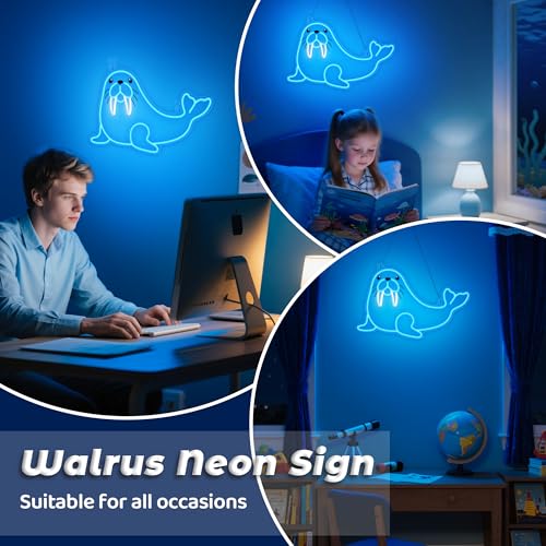 Image of CoolGift Mart Walrus Neon Sign, Dimmable Wall Decor Light. Birthday Party Decorations for Home, Patio, Garden, Bars, Restaurants, Hotels, Stores, Clubs, Gift for Friends Family and Kids