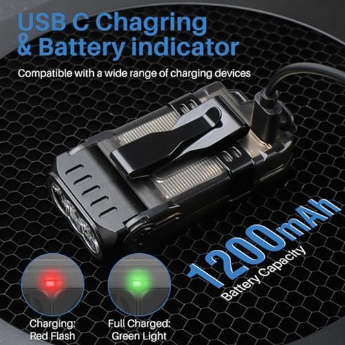 ViaGasaFamido 1200LM EDC Flashlight with Versatile Lighting Options, Adjustable Light Angle, Hands Convenience for Secure Attachment, Fast and Charging IP67, Compact