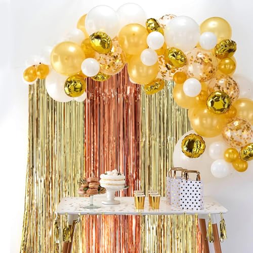 Image of Voircoloria 2 Pack Rose and Champion Foil Fringe Backdrop Curtains, Tinsel Streamers Party Decorations, Fringe Backdrop, Door Shimmer for Anniversary or Birthday Party