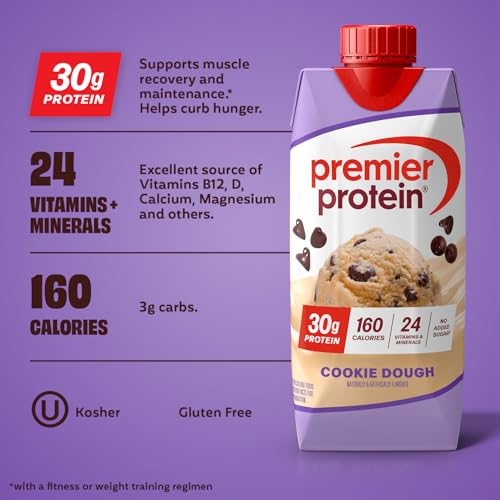 Image of Premier Protein Shake, Cookie Dough, 30g Protein, No Added Sugar, 24 Vitamins & Minerals to Support Immune Health, 11 fl oz, 4 Pack
