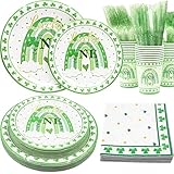Decodinli St. Patrick's Day Lucky One Party Supplies Serves 25, St. Patrick's Day Theme Boho Rainbow Shamrock Party Decorations, Irish St. Patrick's Day Lucky One Disposable Baby Shower Plates