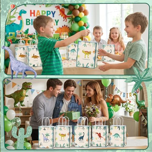 24 bolsas de papel de dinosaurio con asas para cumpleaños infantil y fiestas 6