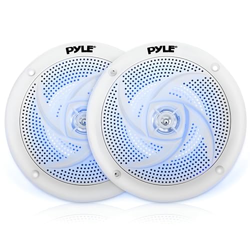 Pyle Altoparlanti Marini 10,16 Centimetri, 2 Vie, Casse Audio Impermeabili e Resistenti alle Intemperie con LED, Speaker 100 Watt, Progettazione Sottile, Coppia, Bianche