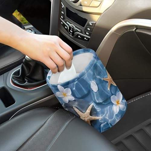 Image of Sea Beach Starfish Car Trash Bag Car Trash Can with Adjustable Buttons Collapsible Multipurpose Car Storage Bag Road Trip Essentials