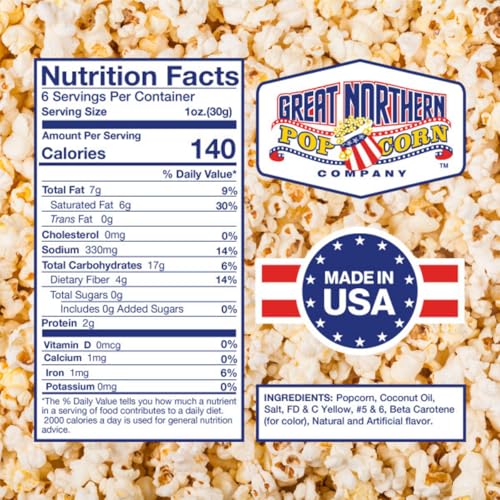 Image of Great Northern Popcorn 6 oz Movie Theater Style Popcorn Packs, 40 Case | Pre-Measured All-in-One Kernel, Butter Flavored Salt, and Coconut Oil Popcorn Packets for Popcorn Machines