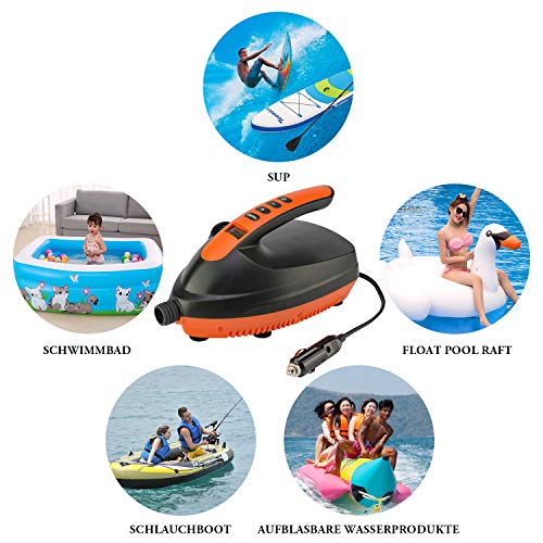 Tuomico 16PSI Hochdruck-SUP-Pumpe 12 V DC Intelligente zweistufige aufblasbare Stand-up-Board-Pumpe mit Zigarettenanzünder und Schlauch für SUP-Paddel und aufblasbares - Image 3