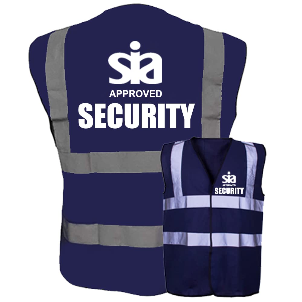 Hi Vis Security Vest SIA Approved Waistcoat Black Visibility Reflective Workwear