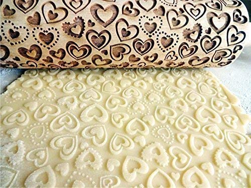 Hearts Rolling Pin Wooden Laser Engraved Dough Roller For Embossed Cookies With Love Hearts Wedding Birthday Mother's Day Valentine's Day Gift #TOP2
