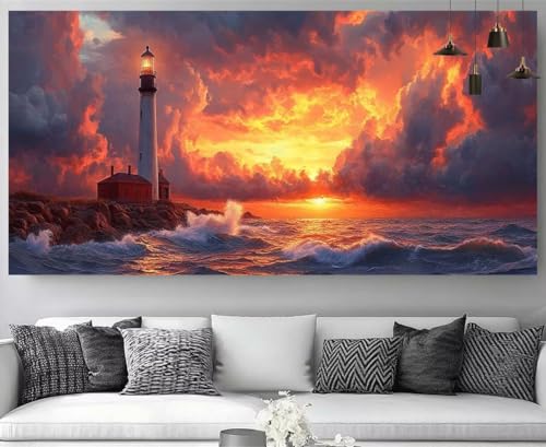 Broderie Diamant 5D Phare et Strass en Cristal Kit Débutant 50x100cm